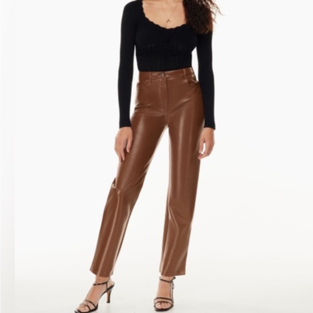 Aritzia Melina Cognac Faux Leather Pants